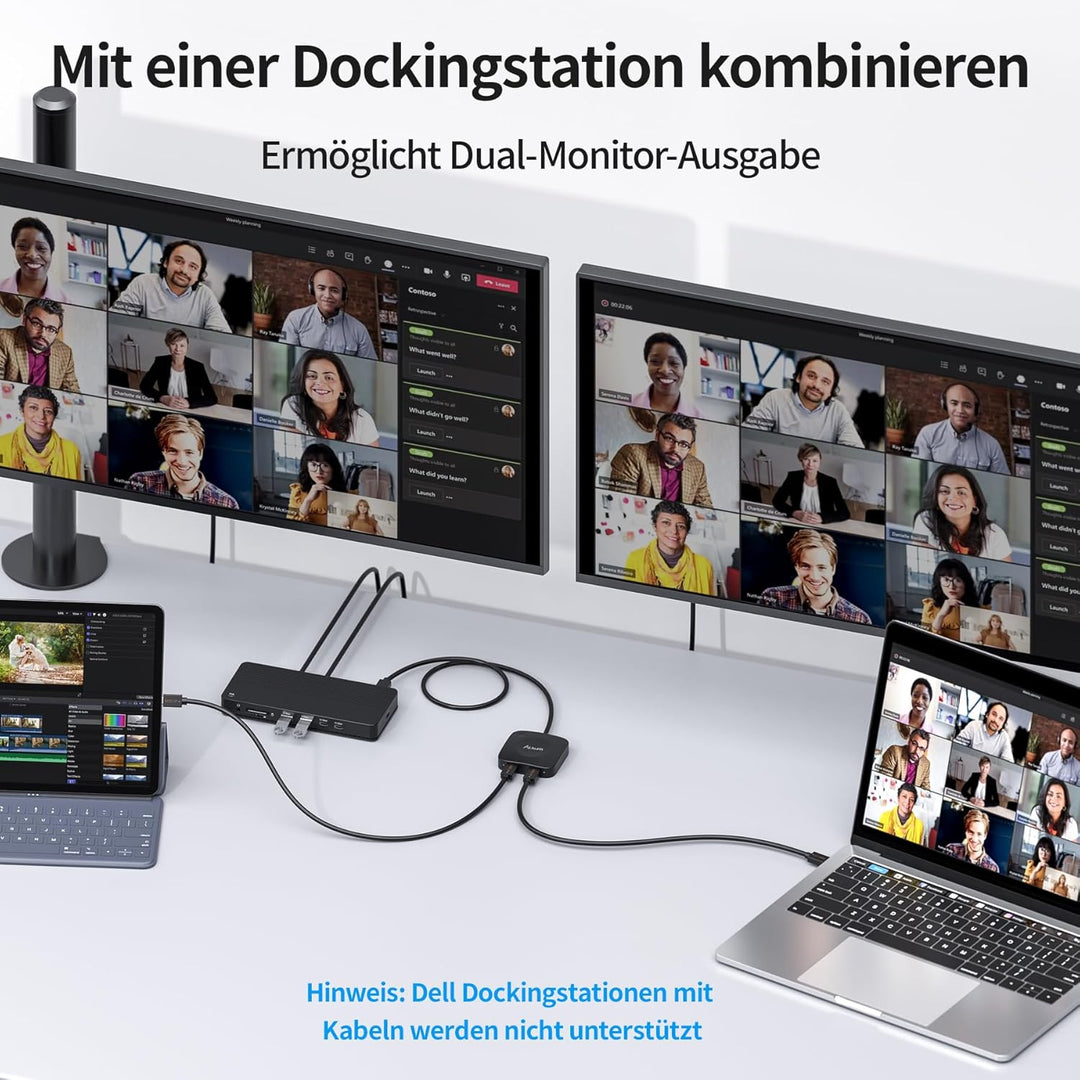 Alxum 20Gbps USB-C Switch für 2 Computer, 2 in 1 Out, 8K@30Hz / 4K@144Hz Video, 140W PD Ladefunktion