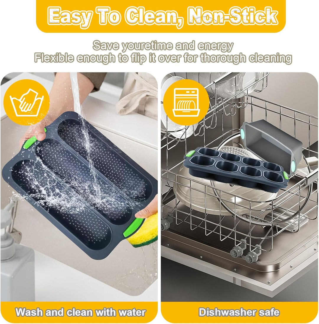 3 Stück Baguette Backform – Non-Stick & Baguette-Backblech, Hitzebeständig Brotbackform Silikon für
