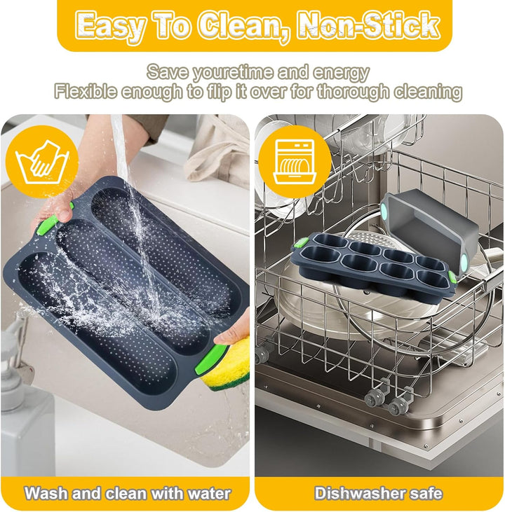 3 Stück Baguette Backform – Non-Stick & Baguette-Backblech, Hitzebeständig Brotbackform Silikon für