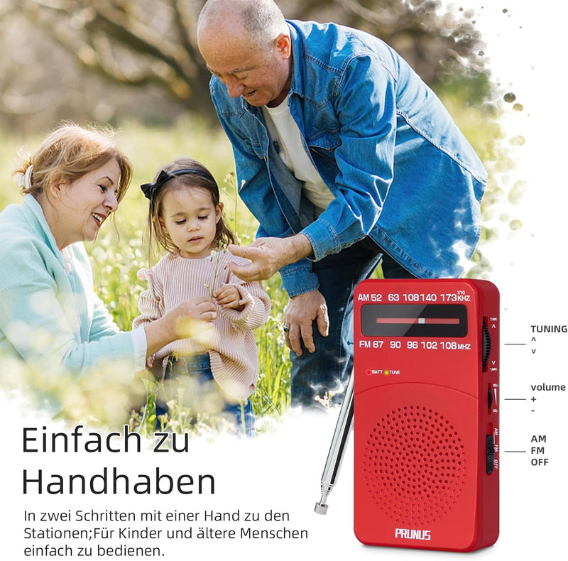 PRUNUS J-166 AM FM UKW Radio Batteriebetrieben, Transistorradio Weltempfänger Radio mit grossartiger