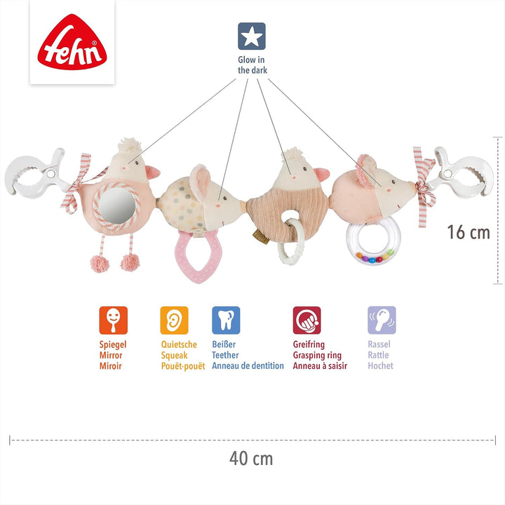 Fehn Kinderwagenkette feehnLAND, Babyspielzeug mit Rassel und 2 Klemmen | Flexibel an Kinderwagen, B