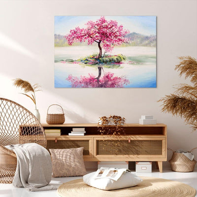 Bilder auf Leinwand 100x70cm Leinwandbild mit Rahmen Baum Abstraktion Gross Wanddeko Bild Schlafzimm