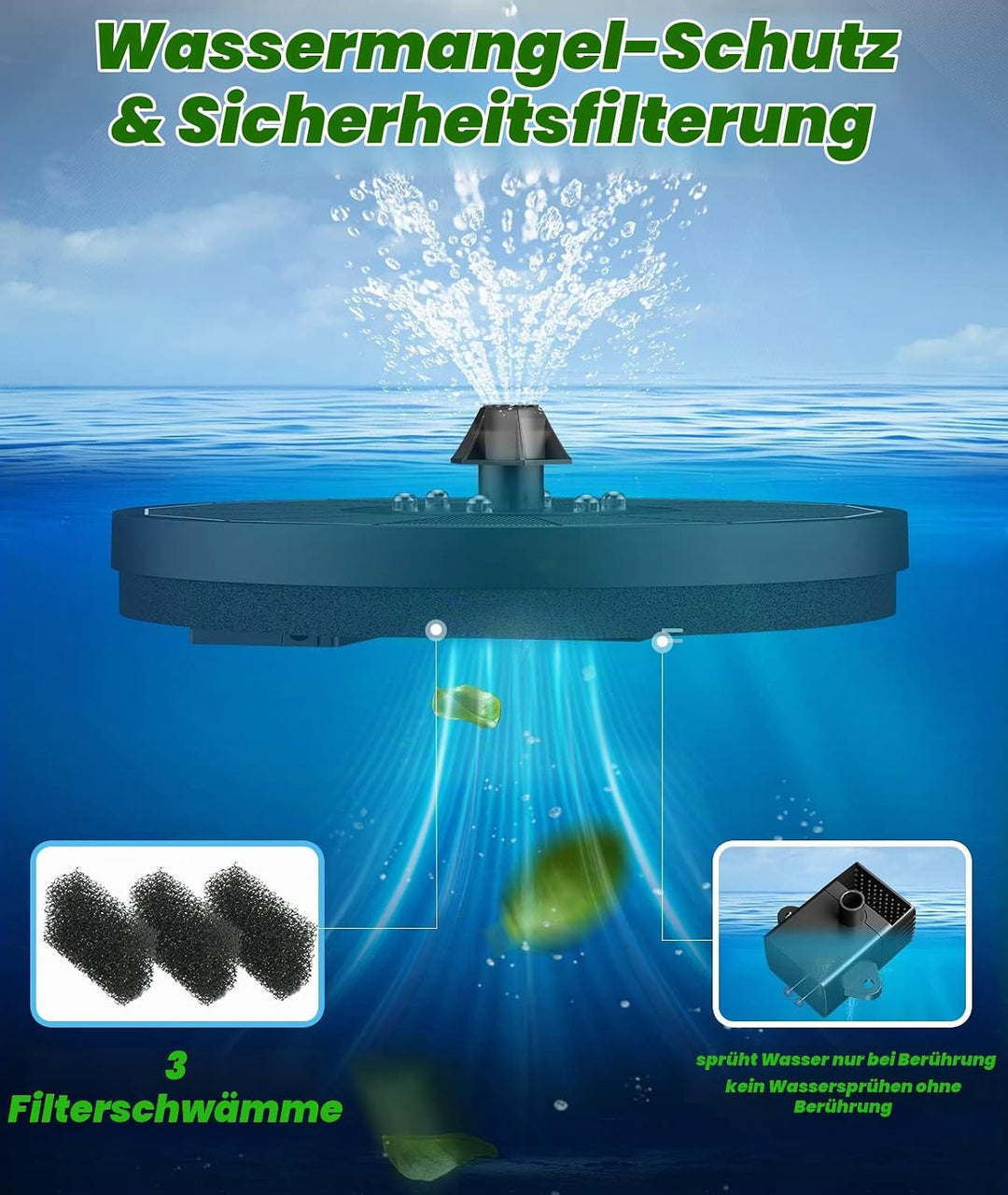 SZMP Solar Springbrunnen für aussen 100% Glas 2023 Upgraded,3.5W Solar Teichpumpe mit 8 Effekte Sola
