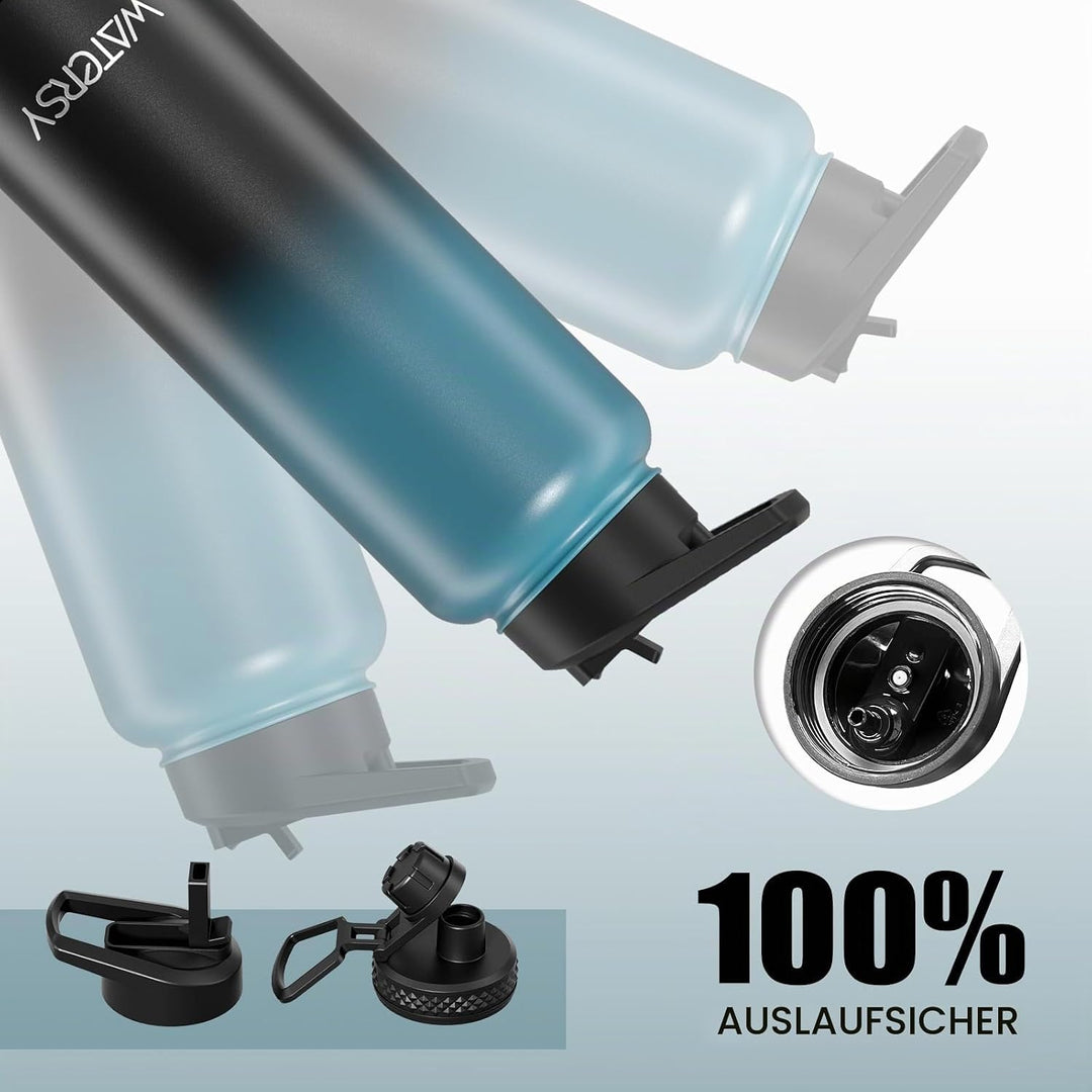 WATERSY Isolierte Edelstahl Thermosflasche 40oz Vakuumisolierte Trinkflasche mit 2 Deckel Auslaufsic
