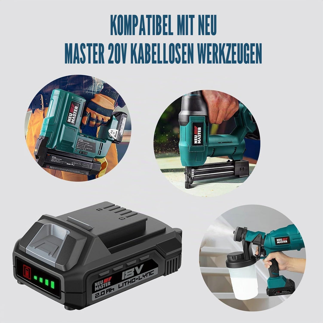 NEU MASTER 18V 2.0Ah Lithium-Ionen Akku für NEU MASTER Li-Ion 18V Werkzeuge Braun, Braun
