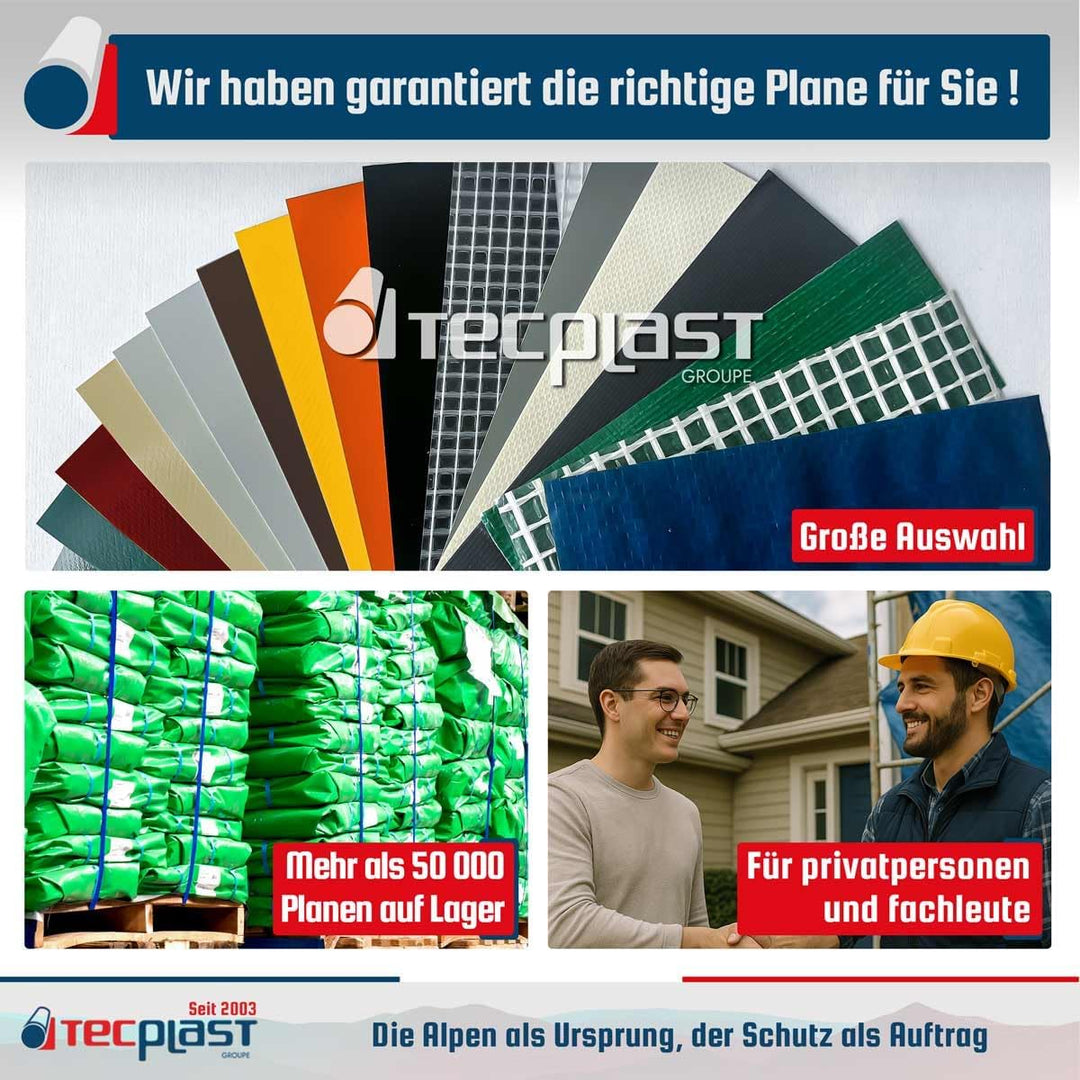 Dachplane 8x12 m - TECPLAST 250TO - Grün und Braun - Hochwertige Plane - wasserdichte Plane für Dach