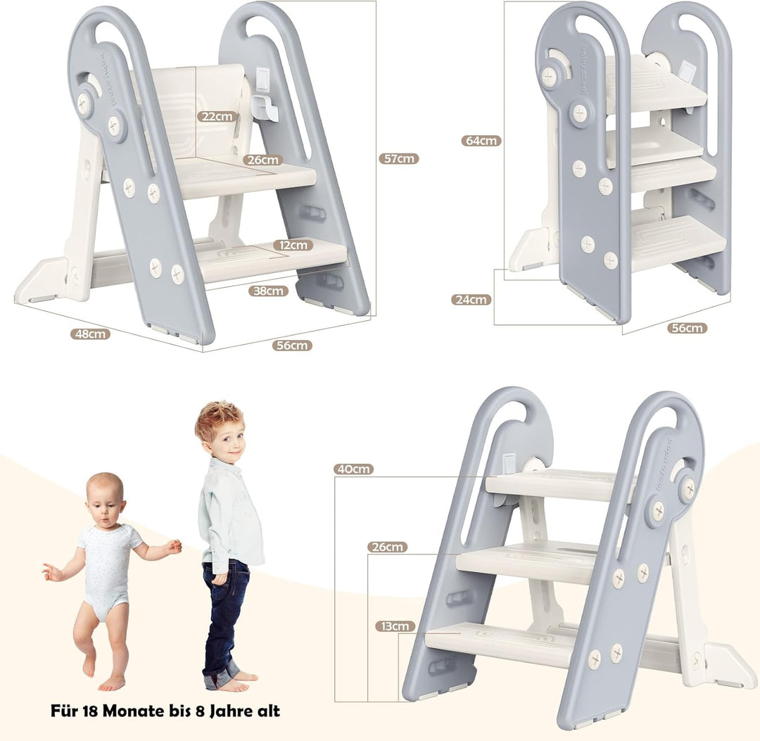 Onasti Tritthocker Kinder, Höhenverstellbar 3 Stufen Hocker Kinder, Trittschemel für Baby mit Handha
