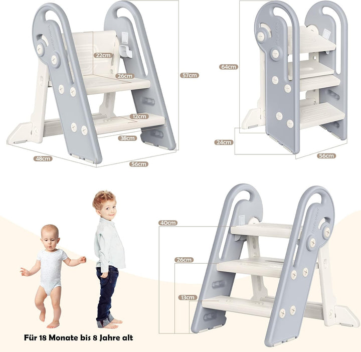 Onasti Tritthocker Kinder, Höhenverstellbar 3 Stufen Hocker Kinder, Trittschemel für Baby mit Handha