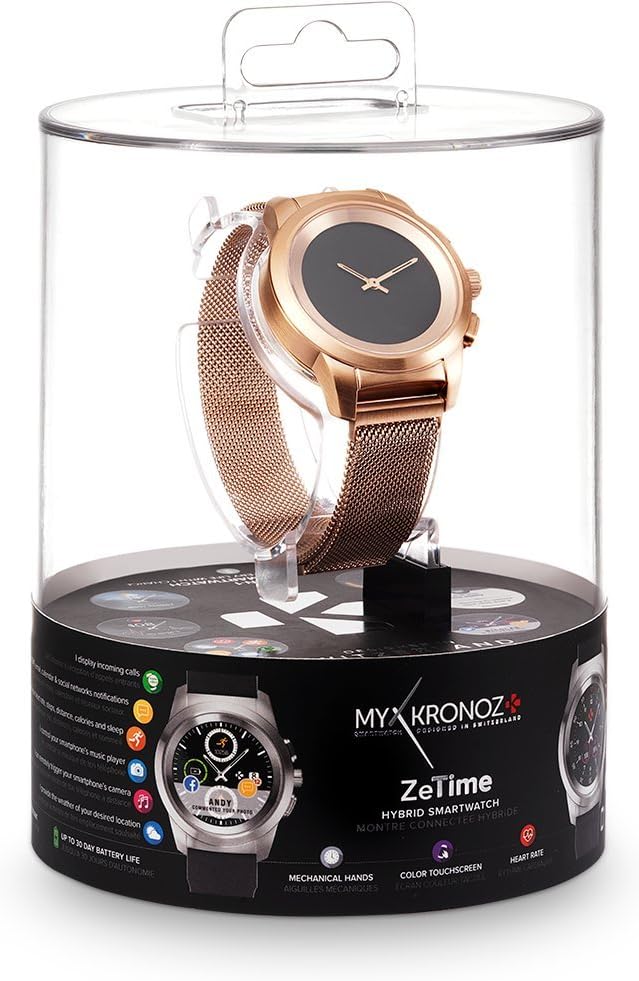 MyKronoz ZeTime Elite hybride Smartwatch 44mm mit mechanischen Zeigern über einen runden Farbtouchsc