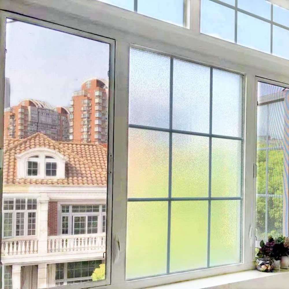 Cinbee 3D Fensterfolie Selbsthaftend Blickdicht 100x200 cm, Regenbogen Fensterfolie Mosaik, Selbstkl