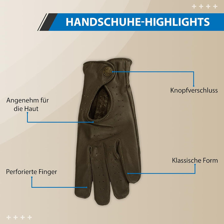 German Wear Unisex Driving Autofahrer-Handschuhe Lederhandschuhe 7=S Taupe, 7=S Taupe