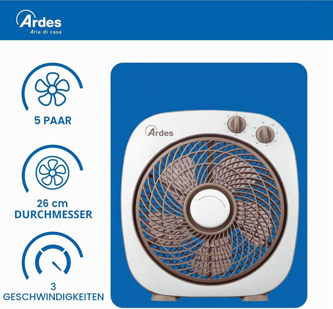 ARDES - Tragbarer Tisch- oder Bodenventilator mit 6 Flügeln und 3 Intensitätsstufen und 360-Grad-Dre