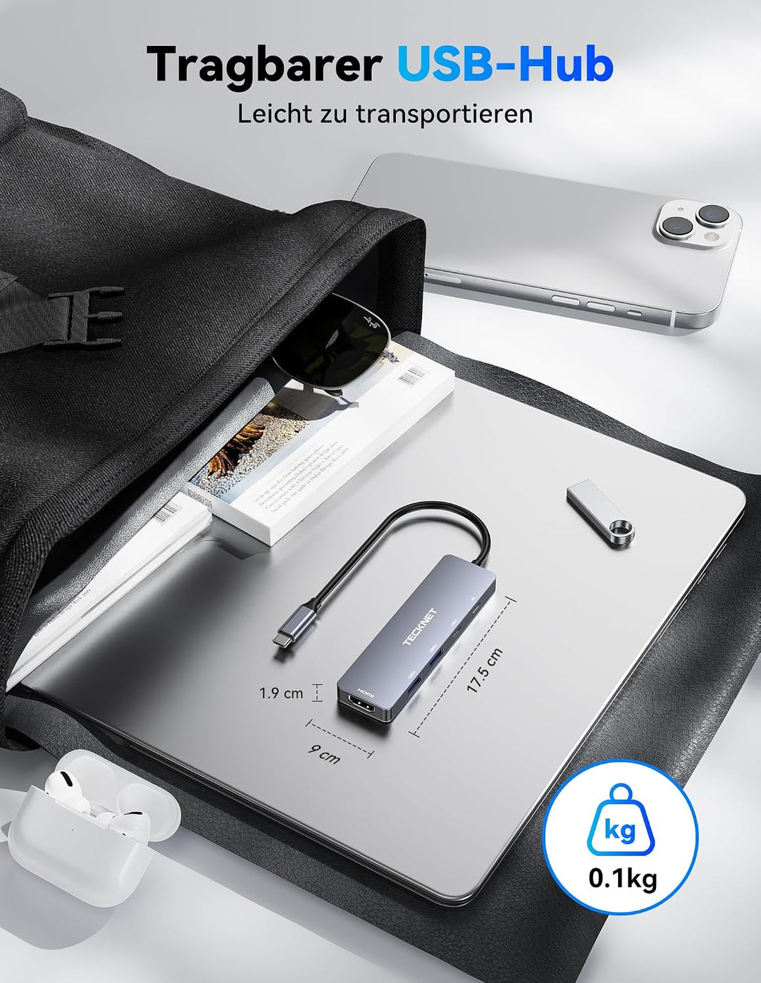 TECKNET 5-IN-1 USB-C Hub Verteiler 5Gbps, 4K@60Hz HDMI | USB C Splitter Stromversorgung PD 100W, Ada