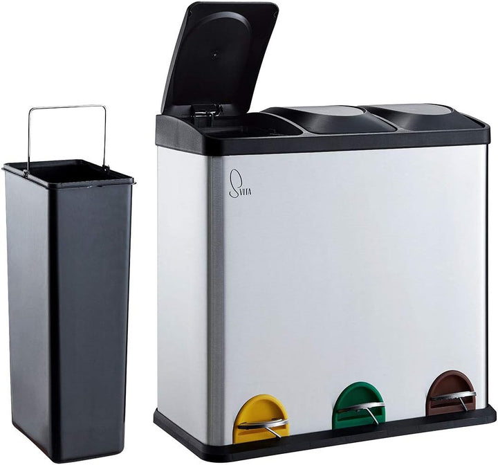 SVITA TC3X20 Edelstahl Treteimer 60 Liter Silber 3x20L dreifach XXL Abfalleimer 3er-Mülleimer Mülltr
