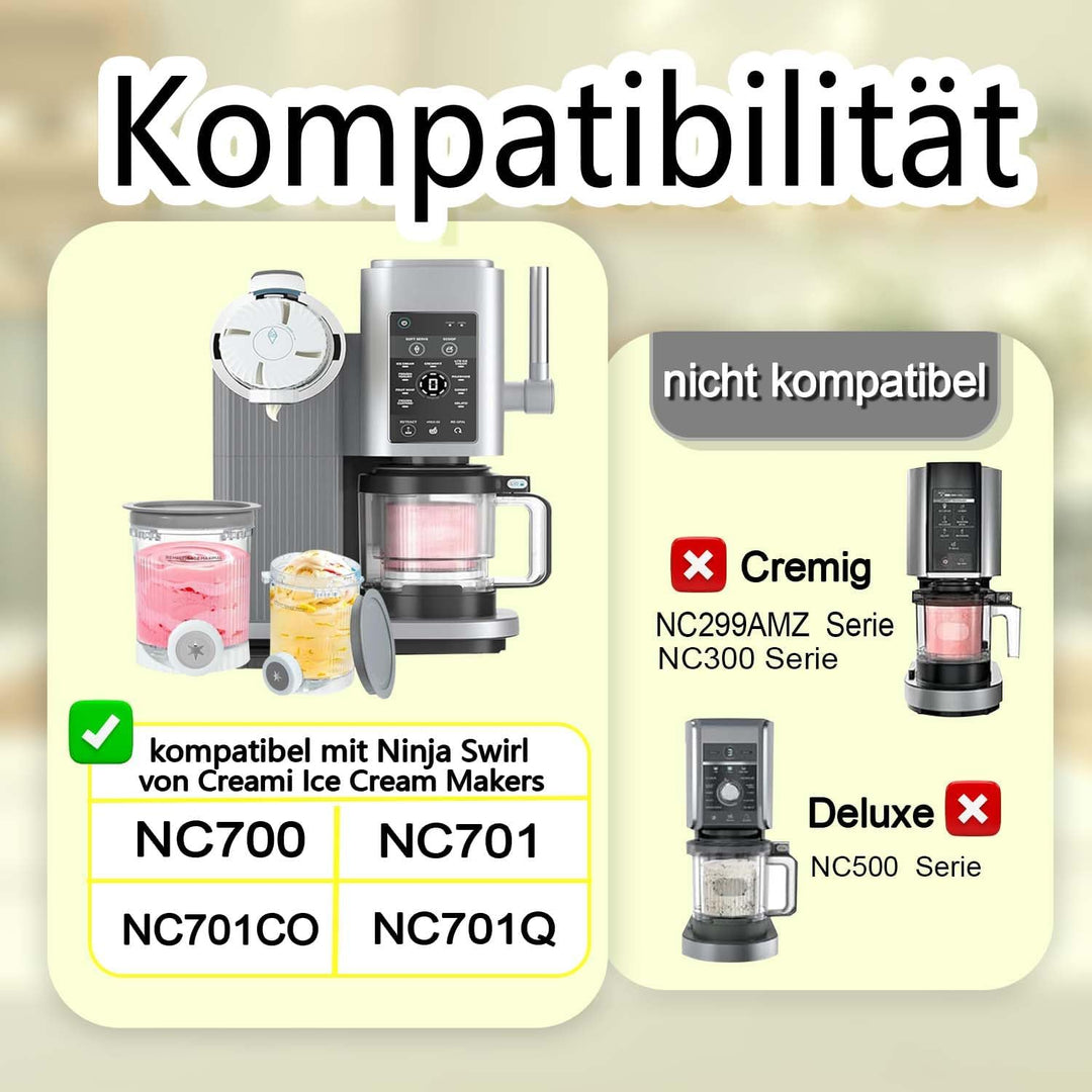 2 Stück für Ninja Swirl Creami Behälter 480 ml Eisbehälter - Kompatibel mit Ninja Creami NC701 & NC7