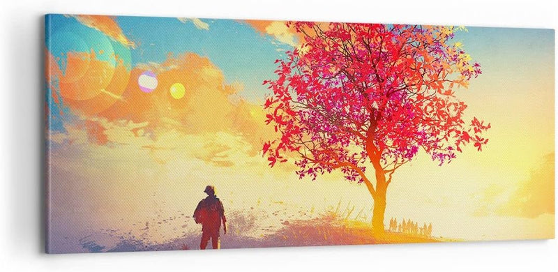 Panorama Bilder auf Leinwand 100x40cm Leinwandbild mit Rahmen Baum Wiese Feld Gross Wanddeko Bild Sc