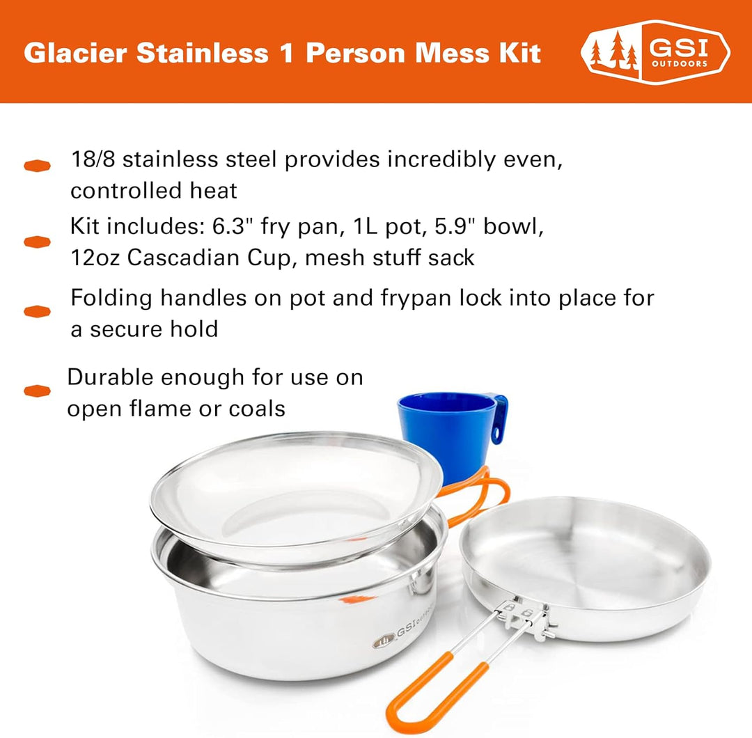 GSI OUTDOORS Glacier Edelstahl 1 Person Mess Küchenutensilien-Set für Erwachsene, Unisex, Mehrfarbig