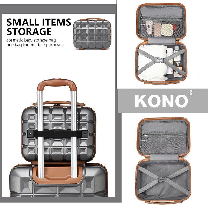 KONO Gepäck-Sets Kofferset 2 Teilig Handgepäck Koffer mit Beautycase (54cm+Kosmetikkoffer, Grau) Gra