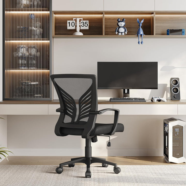 Yaheetech Bürostuhl Ergonomisch, Höhenverstellbarer Schreibtischstuhl mit Lendenwirbelstütze im Schm