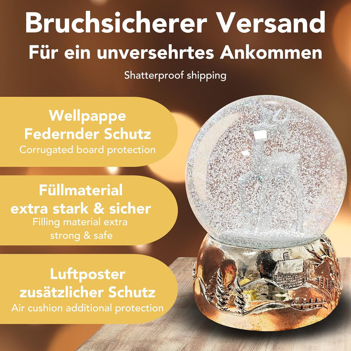 Schneekugel REH Silber Silber-Sockel Landschaft Winter Christmas mit Spieluhr Durchmesser 100mm * 20
