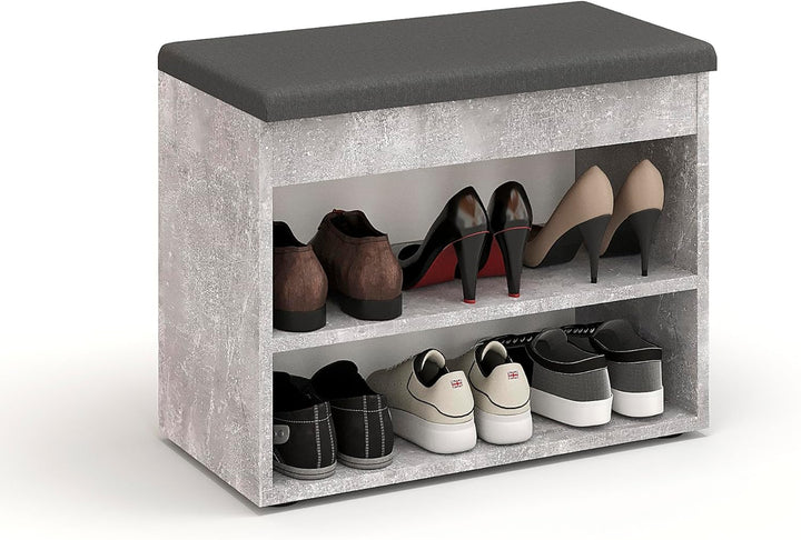 KOMTO Schuhbank mit Sitzfläche - Schuhregal Bank mit Stauraum Beton 60 x 48 x 32 cm Kleiner Schuhsch