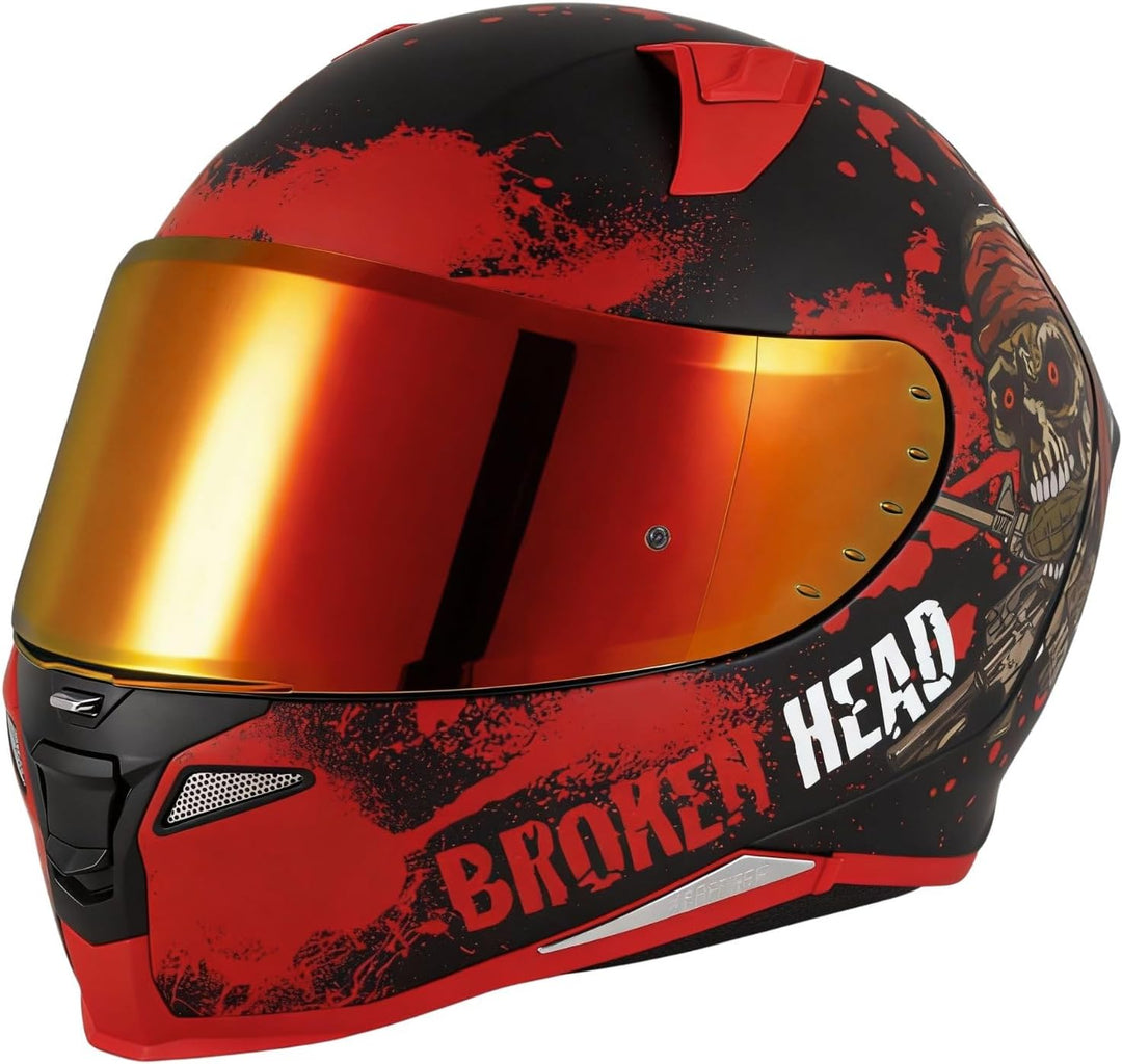 Broken Head Jack S. V2 Pro Rot - Integral-Helm Set Mit Zwei Visieren (Rot Verspiegelt + Klar) Sport
