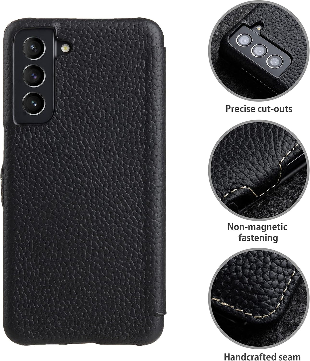 STILGUT Book Case kompatibel mit Samsung Galaxy S21 FE 5G Hülle aus Leder mit Clip-Verschluss, Leder