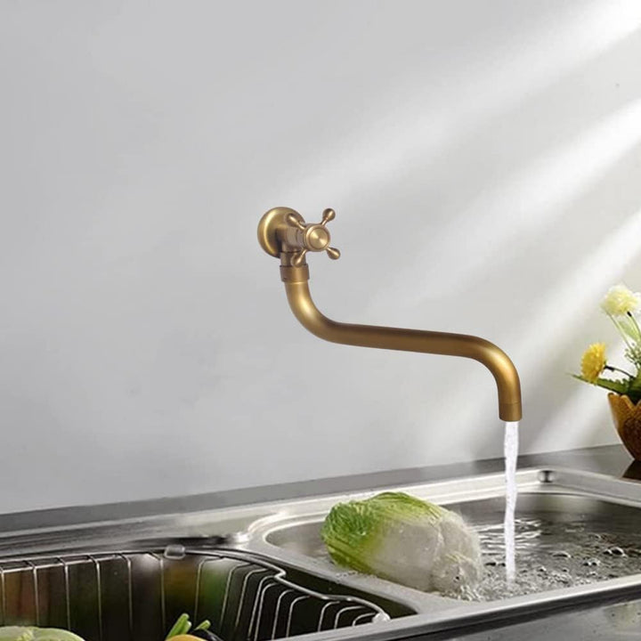 Wasserhahn Messing Antik, Wandmontierte 180° Drehbar Waschtischarmatur, Kaltwasserhahn Garten Bronze