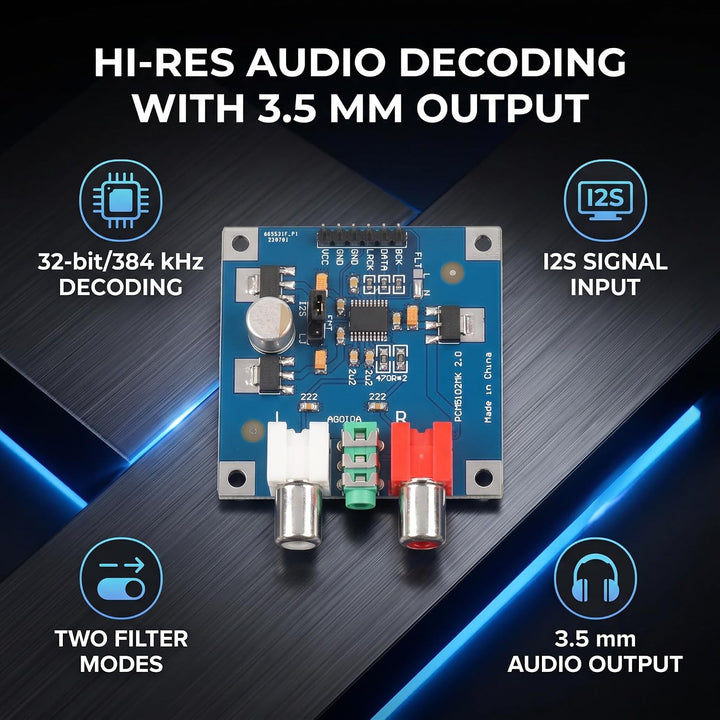 DAC Decoder Board I2S, 32bit 384K Digital-Audio-Modul mit 3,5mm Kopfhörerausgang für Stereoverstärke