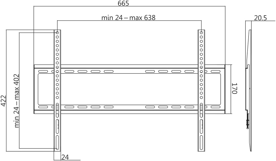 LogiLink BP0038 TV-Halterung Wandmontage 93,9-177,8 cm (37-70 Zoll) schwarz 37-70" (fix: unbeweglich