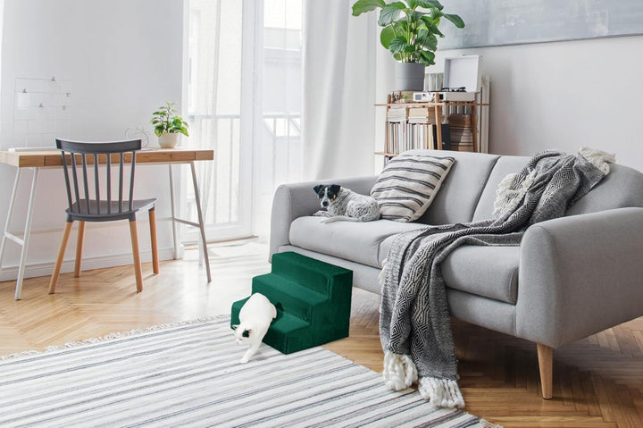 Mg Design Hundetreppe 3 Stufen in Grün – Stabiler Holzrahmen, gelenkschonend, leicht &amp; mobil, für So
