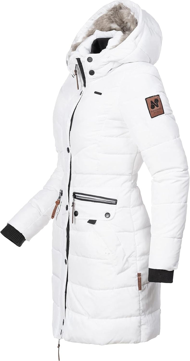 Navahoo Damen Winter-Steppmantel Paula mit abnehmbarer Kunstfellkapuze | Länge: oberschenkellang | W
