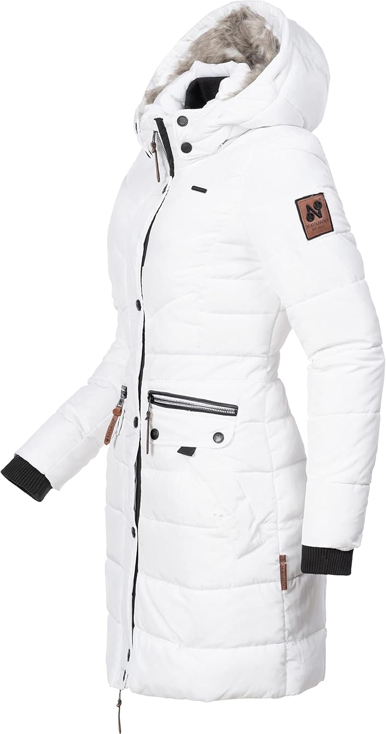 Navahoo Damen Wintermantel warmer Steppmantel lang mit abnehmbarer Kunstfell-Kapuze Paula XS-5XL XXL