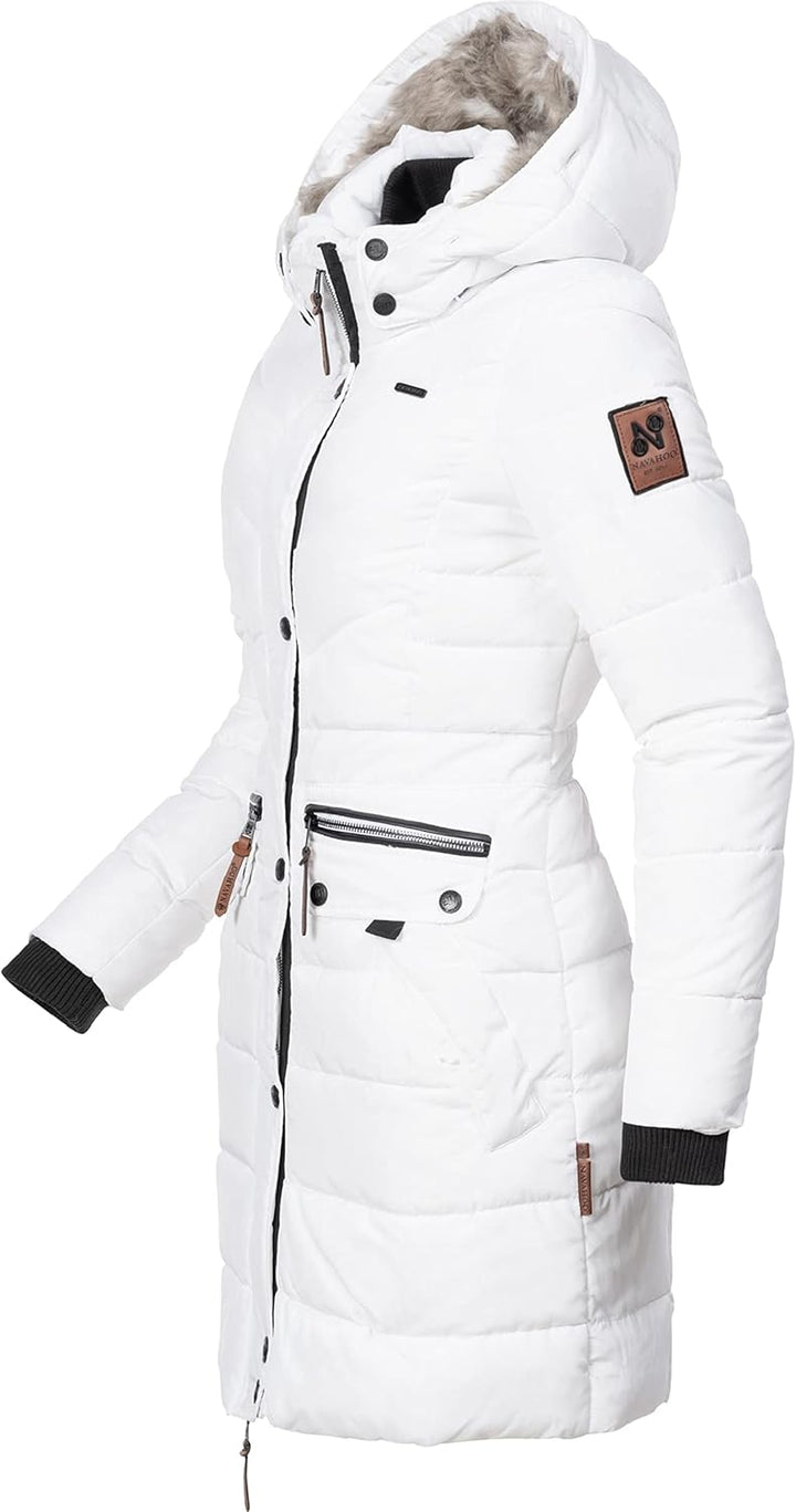 Navahoo Damen Wintermantel warmer Steppmantel lang mit abnehmbarer Kunstfell-Kapuze Paula XS-5XL XXL