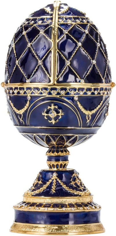 danila-souvenirs Fabergé-Stil Ei Spieluhr Schmuckkästchen mit Korb der Blumen 17 cm blau