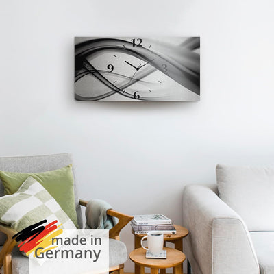 ARTLAND Wanduhr ohne Tickgeräusche Alu Funkuhr 60x30 cm Eckig Lautlos 3D Design Welle Abstrakt Moder