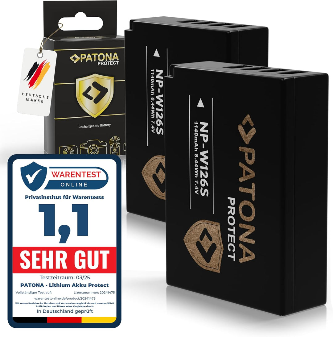 PATONA 2X Protect V1 Akku NP-W126S, NTC Kompatibel mit Fujifilm FinePix HS30EXR, HS33EXR, HS50EXR, X