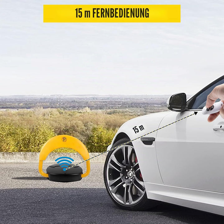 OldFe Elektrische Parkplatzsperre mit 2 Fernbedienungen, Entfernung 30 m, automatische Fernbedienung