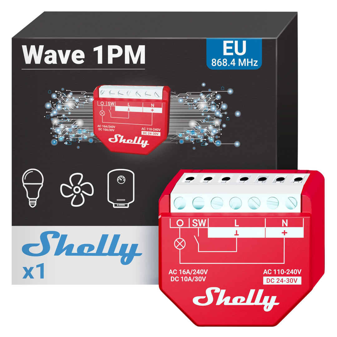 Shelly Qubino Wave 1PM | Z-wave Smart-Schalter-Relais, 1 Kanal 16 A mit Strommessung | Hausautomatio