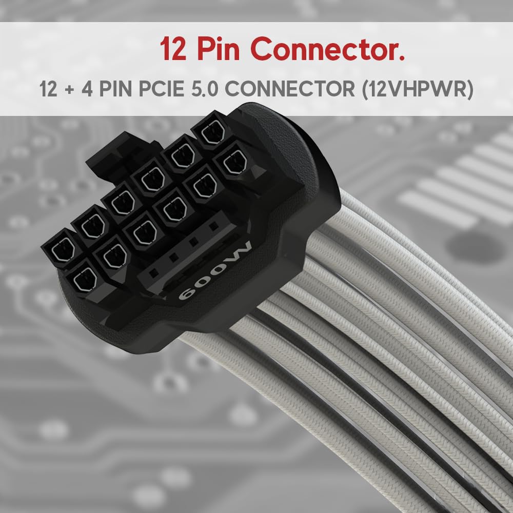 LINKUP - AVA 600W PCIE 5.0 16Pin (12+4) Hochstrom-Netzkabel┃Gepresster &amp; gelöteter Typ 16AWG ummante