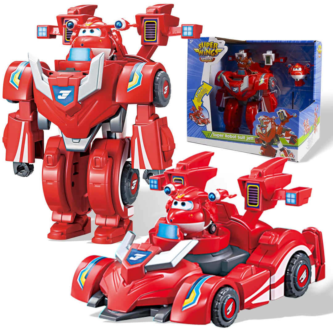 Super Wings EU770351 - Super Robot Suit Jett, ca. 18 cm grosse verwandelbare Spiel-Figur, 2-in-1 Rob