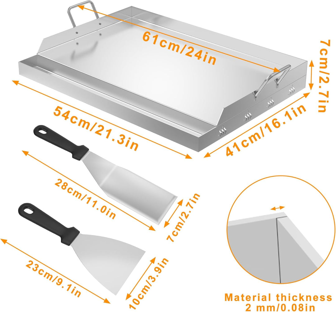 Froadp Edelstahl Grillplatte | 54x41x7cm Universal BBQ Plancha mit Ölrinne | BBQ Plancha für Gas- &