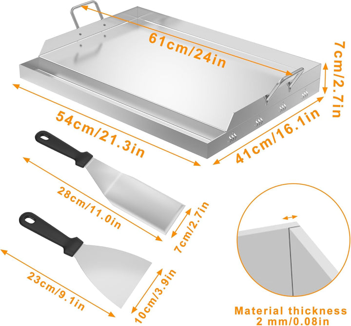Froadp Edelstahl Grillplatte | 54x41x7cm Universal BBQ Plancha mit Ölrinne | BBQ Plancha für Gas- &
