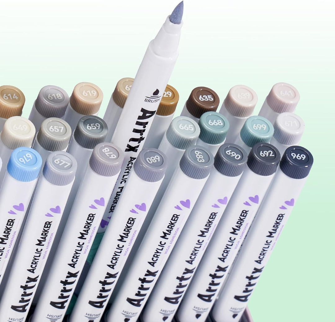 Arrtx 30 Grauton-Acrylfarbmarker, Acrylstifte für Steine Bemalen，Acryl Marker Pinsel Spitze, Permane