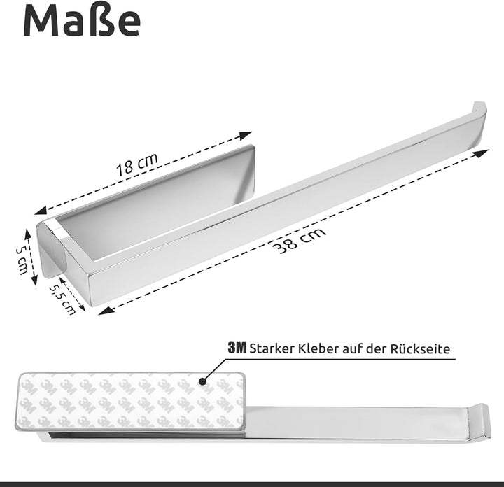 ECENCE Handtuchhalter ohne Bohren selbstklebend Chrom 38cm - Moderne Handtuchstange aus Edelstahl mi