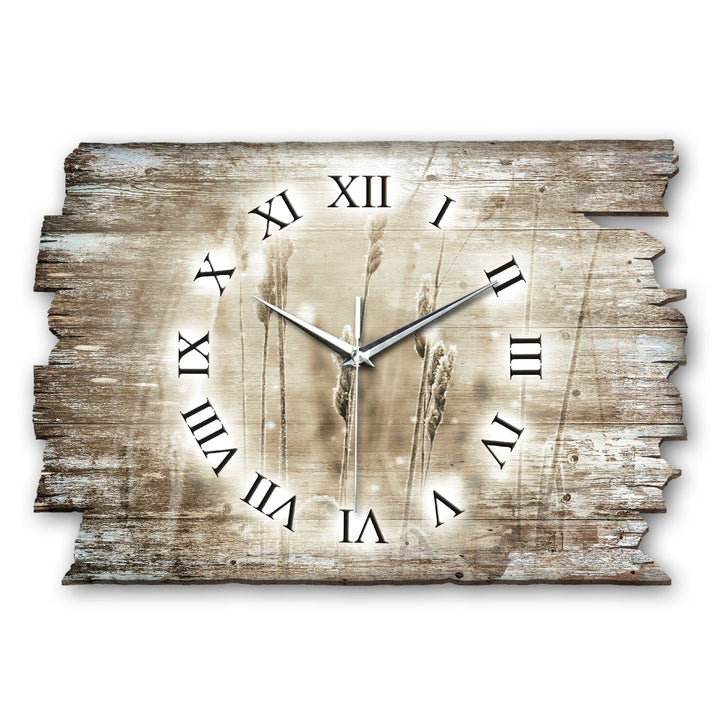 Kreative Feder Gras Relax Landhaus Shabby Style Designer Wanduhr Uhr aus Holz *Made in Germany leise