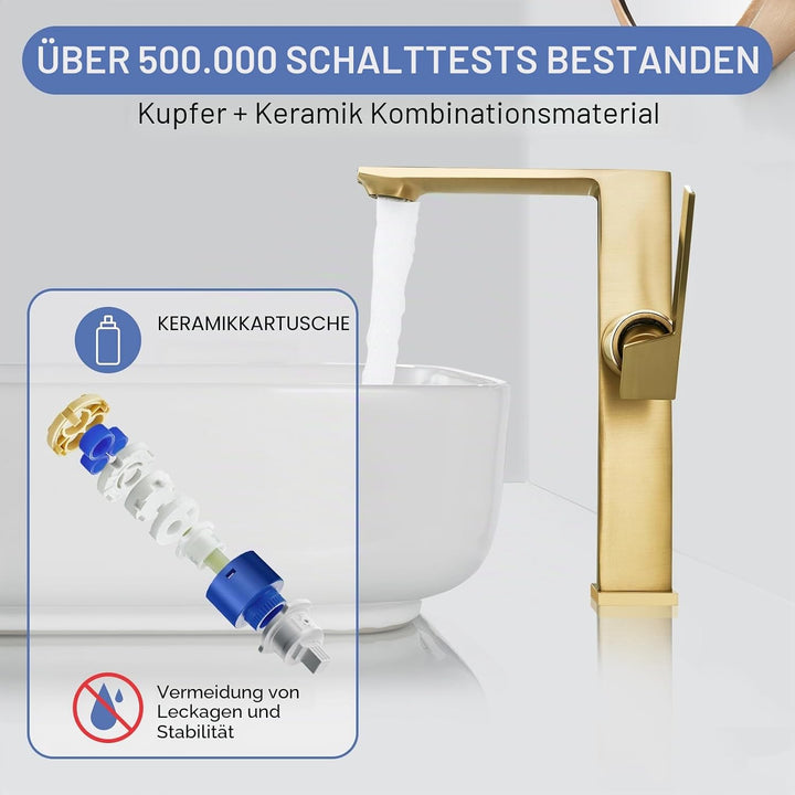 Wasserhahn Bad Hoch Gold Waschtischarmatur Armatur Badezimmer Mischbatterie Waschbecken Armaturen Ei