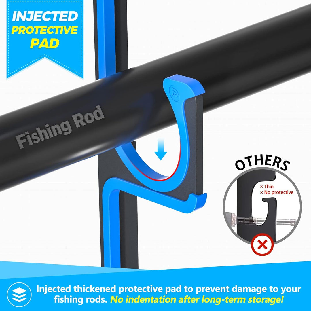 PLUSINNO H5 Horizontal Fishing Rod Holder, Fishing Rod Holder for Garage, Wall or Ceiling Mounting,