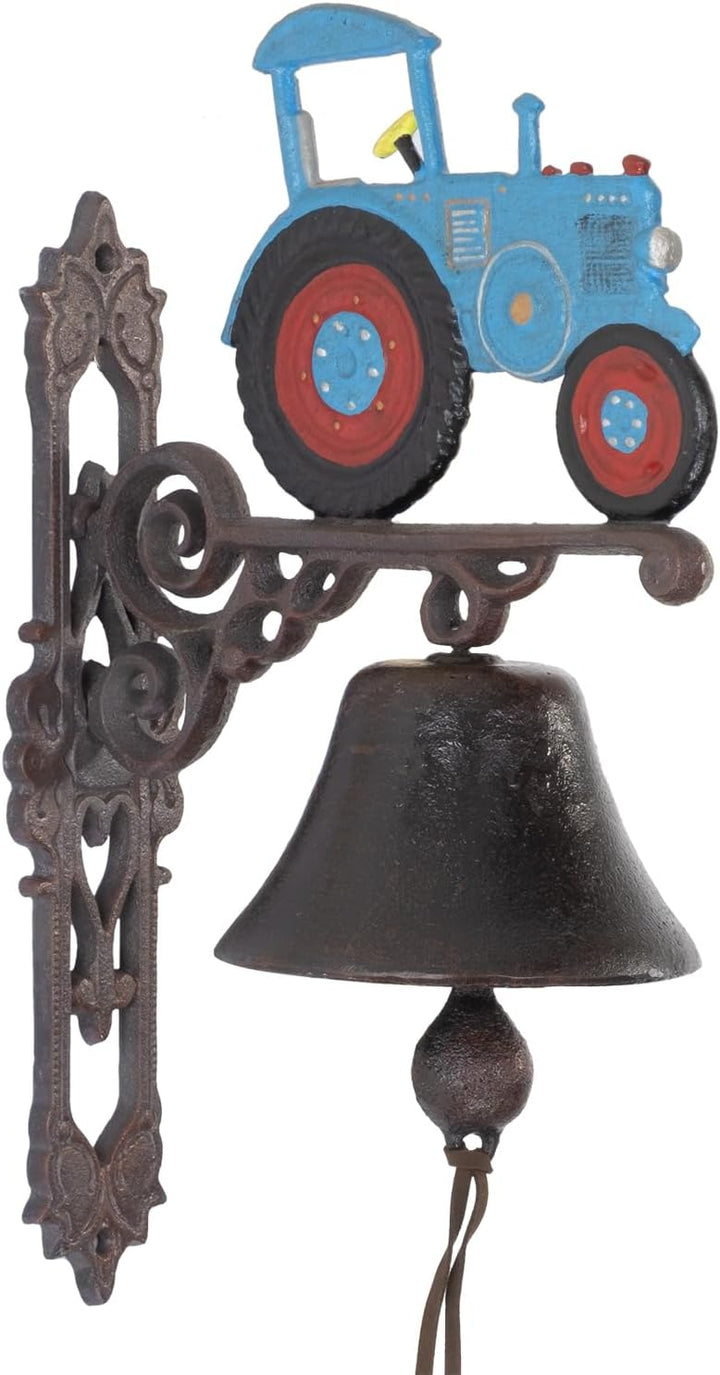 Moritz Gusseisen Wandglocke Traktor Trecker blau rot Glocke Türglocke 37 cm Höhe Hausglocke antik St