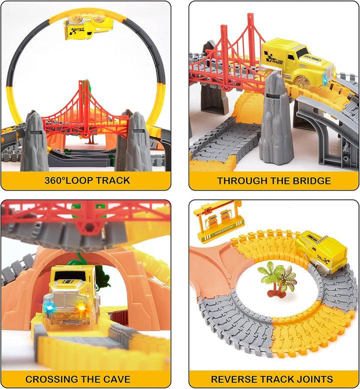 OR OR TU 342Stück Rennstrecke Spielzeug ab 3 4 5 6 jahre Kinder Auto Rennbahn Autobahn Eisenbahn 2 E